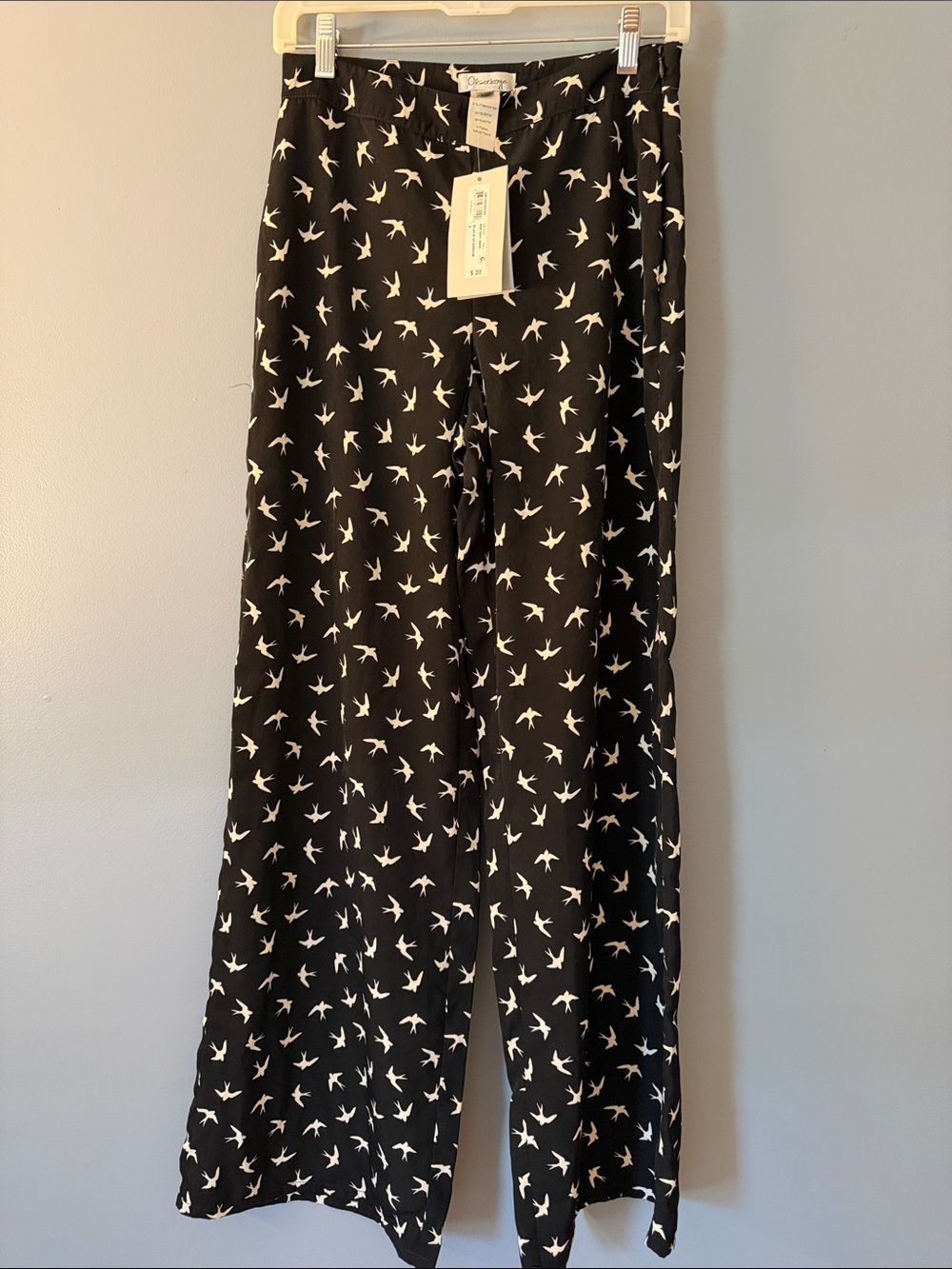 Olsenboye Black Wide-Leg Pants with White Bird Print NWT Size 1 Novelty